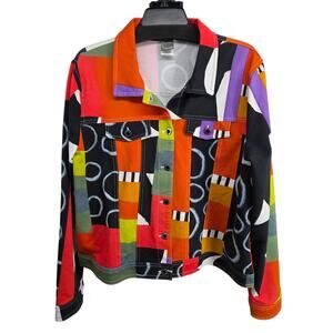 Simply Art by Dolcezza Geometric Mixed Print Vibrant Colorful Jacket Size XXL
